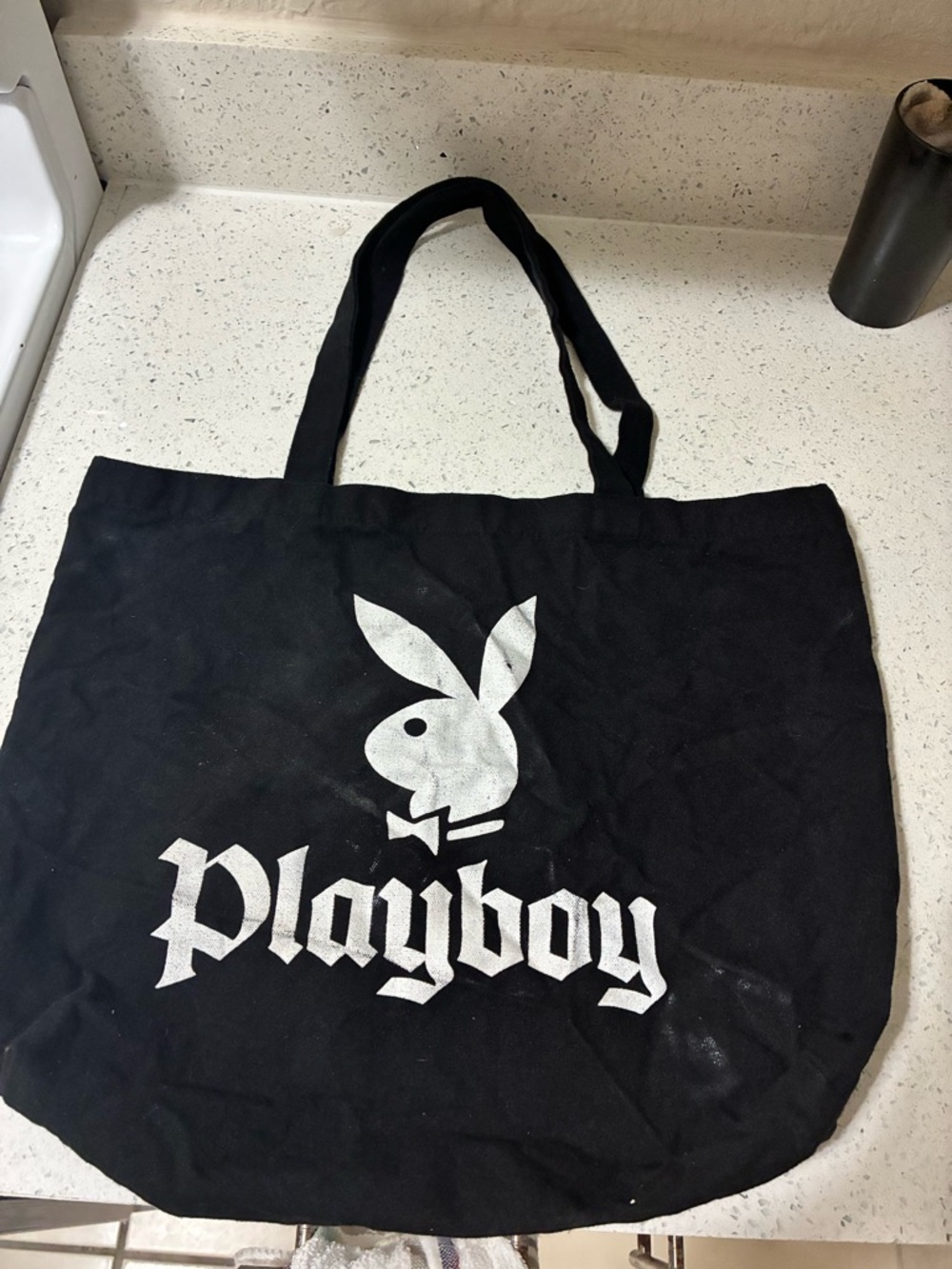PLAYBOY Black Messenger Tote with White Logo